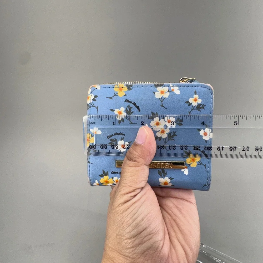 Steve Madden Floral Bifold Wallet OS Blue Cottagecore Coquette Small Zip Pouch
